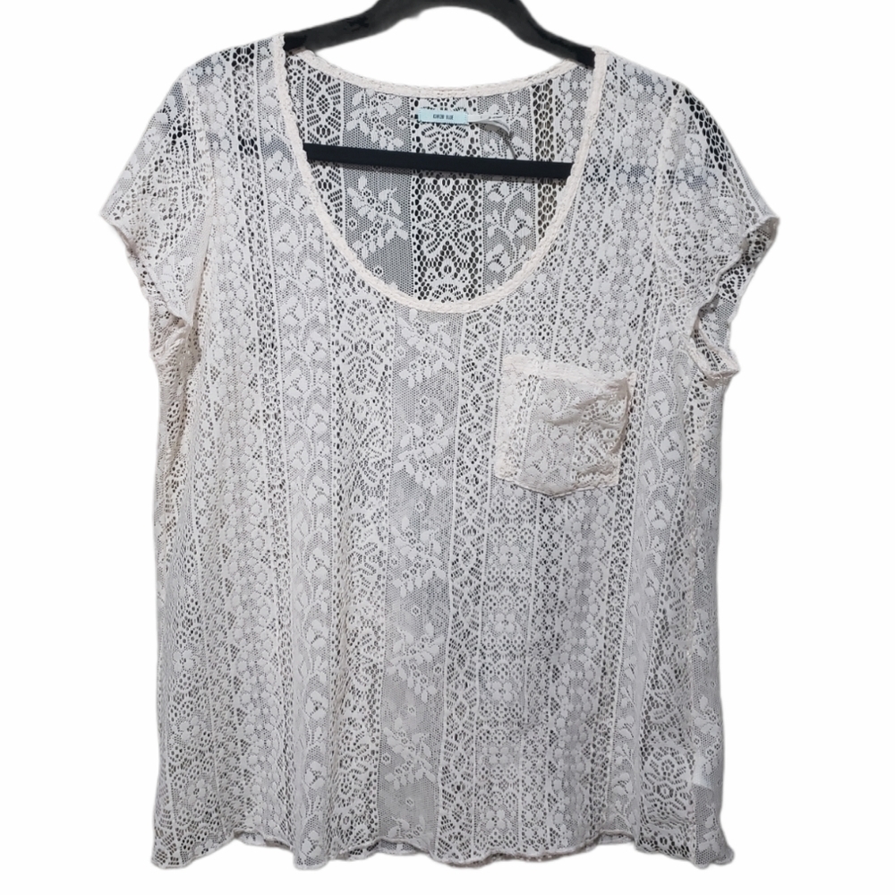 Kimchi Blue Anthropologie White Size L Sheer Lace Tee